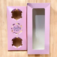 The Baking Curv 3 Cavity Cup Cake Box - Pink, Pack Of 50