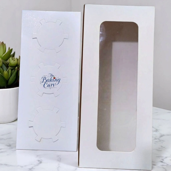 The Baking Curv 3 Cavity Cup Cake Box - White, Pack Of 50