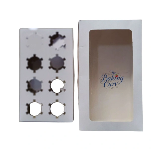 The Baking Curv 8 Cavity Cup Cake Box - Pack Of 25, White