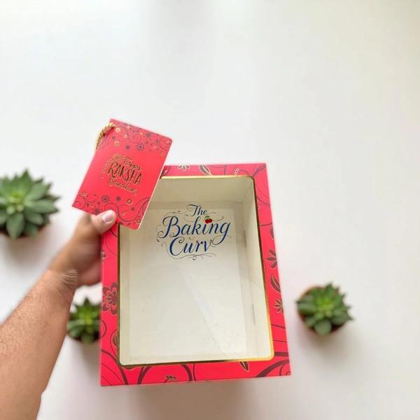 The Baking Curv "Luxury Marigold Red Foiled Hamper Box with Lace | Gift Packaging Box for Rakhi, Wedding, Festive Hampers" - Marigold Red, Mix 30