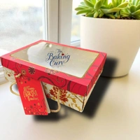 The Baking Curv "Luxury Marigold Red Foiled Hamper Box with Lace | Gift Packaging Box for Rakhi, Wedding, Festive Hampers" - Marigold Red, Mix 30