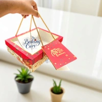 The Baking Curv "Luxury Marigold Red Foiled Hamper Box with Lace | Gift Packaging Box for Rakhi, Wedding, Festive Hampers" - Marigold Red, Mix 30