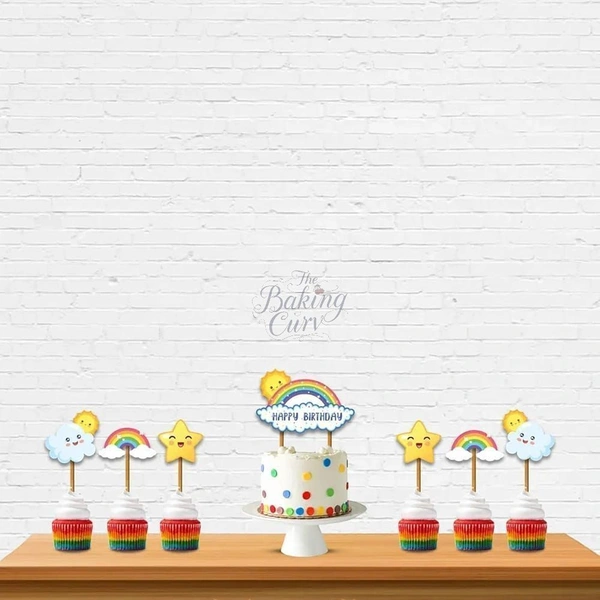The Baking Curv Rainbow Theme Cake and Cupcake Topper Set