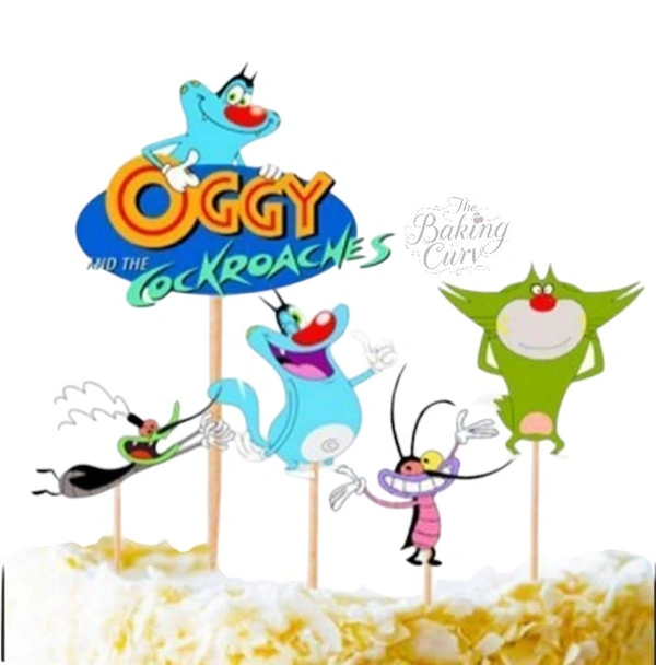 The Baking Curv Oggy and the Cockroaches Cake Topper Set