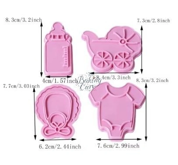 "Baby Shower Themed Cookie Cutters – Set of 4 Plastic Molds for Baking & Decorating"