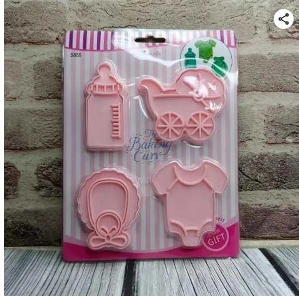 "Baby Shower Themed Cookie Cutters – Set of 4 Plastic Molds for Baking & Decorating"