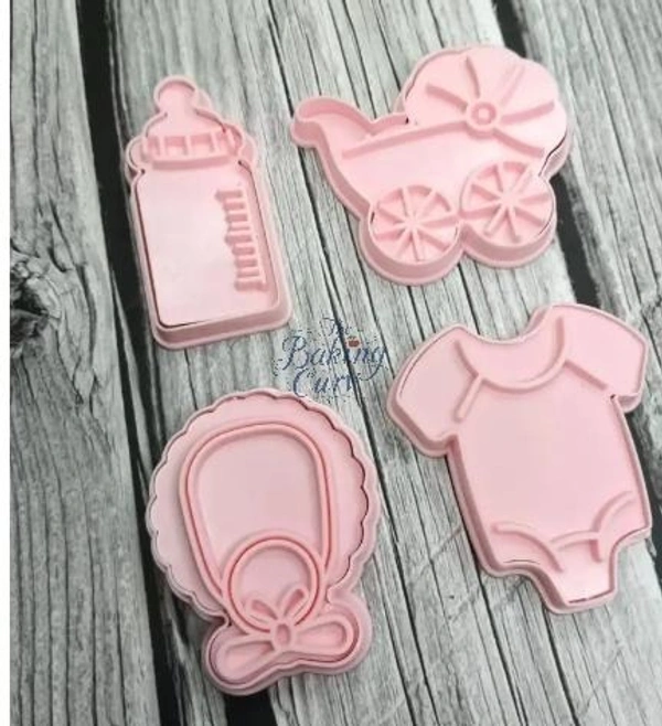 "Baby Shower Themed Cookie Cutters – Set of 4 Plastic Molds for Baking & Decorating"