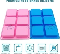 The Baking Curv Silicone Soap Mold, Square Soap Mould, 6 Cavity Square Shaped Soap Mould, Square Soap Bar Mould for Making Handmade Soaps