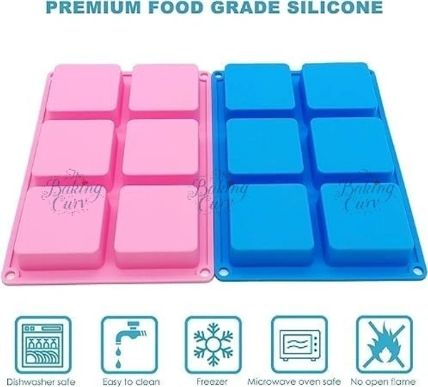 The Baking Curv Silicone Soap Mold, Square Soap Mould, 6 Cavity Square Shaped Soap Mould, Square Soap Bar Mould for Making Handmade Soaps