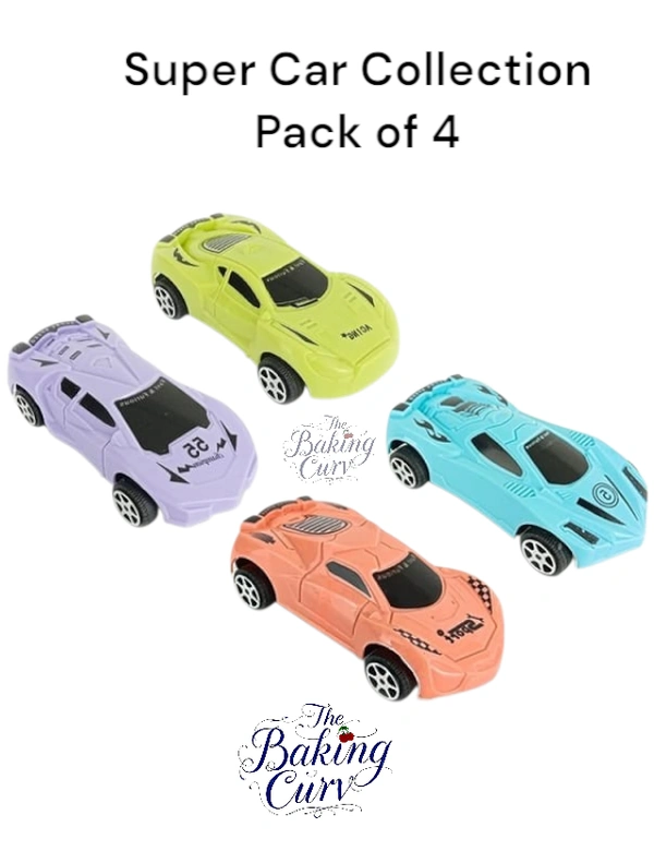 The Baking Curv Super Car Collection (Pack of 4) |Cake Topper | Cake Decoration | Car Theme