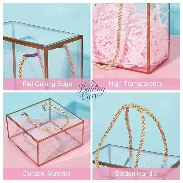 The Baking Curv Transparent 10x10 PVC Hamper Boxes with Handle – Square Gift Packaging Boxes for Hampers & Return Gifts - Pack of 5