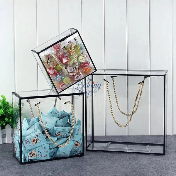 The Baking Curv Transparent 10x10 PVC Hamper Boxes with Handle – Square Gift Packaging Boxes for Hampers & Return Gifts - Pack of 5