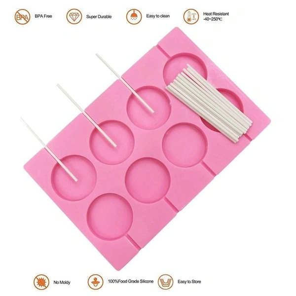 THE BAKING CURV SILICON LOLLIPOP MOULD 8 IN 1 PLAIN ROUND