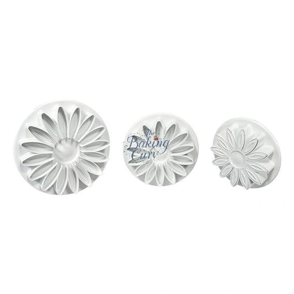 "Veined Sunflower & Daisy Cutter Set – Pack of 3 Plastic Flower Molds for Fondant, Cookies & Crafts"