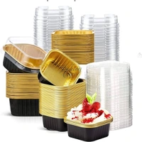 The Baking Curv Rectangle & Square Foil Containers with Lid 3x3 – Multipurpose, Disposable, Leakproof Aluminum Trays for Baking, Storage & Takeaway - 4x4, Golden, Pack Of 25