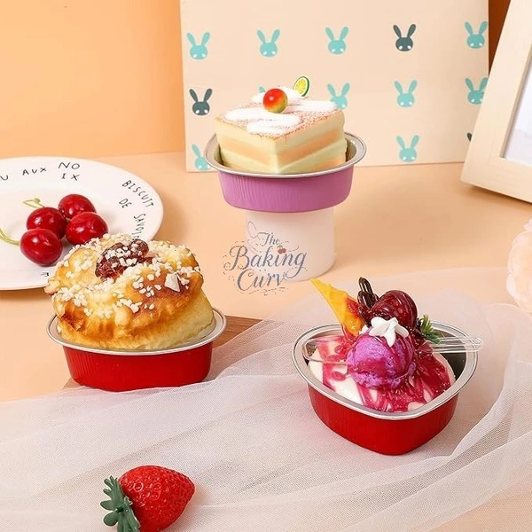 The Baking Curv Direct Baking Heart Shape Foil Container - Pack of 10, Red