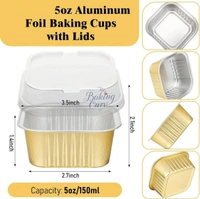 The Baking Curv Rectangle & Square Foil Containers with Lid 3x3 – Multipurpose, Disposable, Leakproof Aluminum Trays for Baking, Storage & Takeaway - 4x4, Golden, Pack Of 25