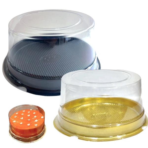 The Baking Curv  PVC Round Bento Box With Golden Base Cake Box (CL1063) Pack of 25 - Pack of 25