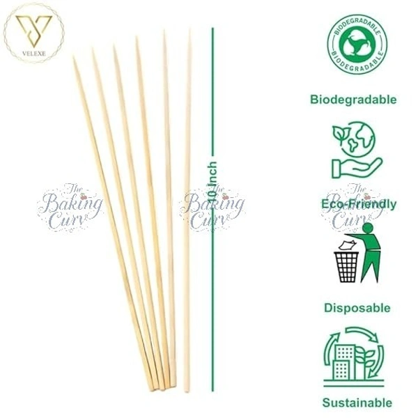 The Baking Curv (10 inches) Natural Bamboo Wooden Skewer Satay Sticks /BBQ Sticks for Kebab Chicken Paneer Tikka Fruits Salad for Barbecue and Grilling  - 10 Inch