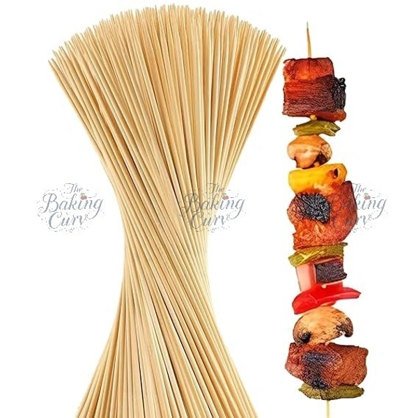 The Baking Curv (12 inches) Natural Bamboo Wooden Skewer Satay Sticks /BBQ Sticks for Kebab Chicken Paneer Tikka Fruits Salad for Barbecue and Grilling  - 12 Inch