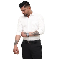 Look Me Apparel Men Solid White Regular Fit Full Sleeve Cotton Blend Formal Shirt with Spread Collar - L, White
