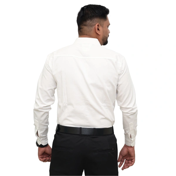 Look Me Apparel Men Solid White Regular Fit Full Sleeve Cotton Blend Formal Shirt with Spread Collar - L, White