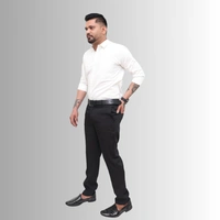 Look Me Apparel Men Solid White Regular Fit Full Sleeve Cotton Blend Formal Shirt with Spread Collar - L, White