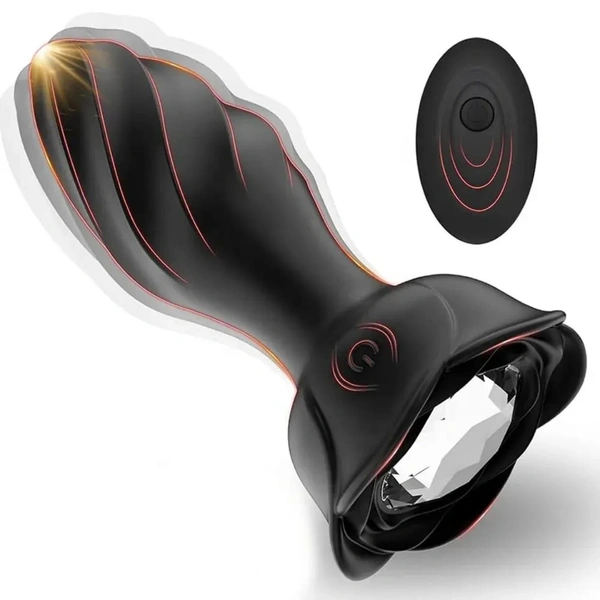 Anal Plug Rose Vibrator Couples Sex Toys for Women Vibrating Butt Plug With Remote Anal Vibrators Rose Sex Toy Adult Games - L, Black