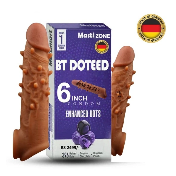 Duramax 6 Inch BT Doteed Condom with Realistic Texture Sensual Experience - 6 inch, chocolate