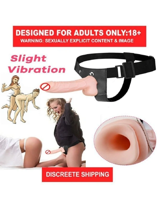 Duramax 7 INCH BIG HOLLOW STRAP ON DILDO WITH VIBRATION AND BELT FEMALE SEX TOY BY DROGON JUMBO - 7 INCH, SKIN
