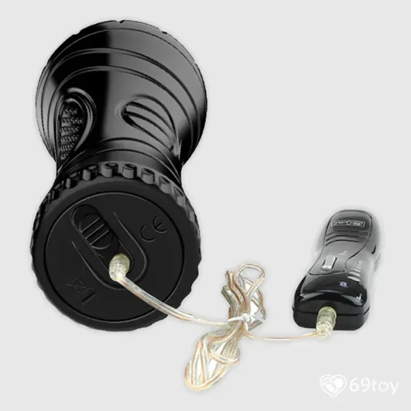 Vibrating Pussy Flashlight Masturbator - 10 INCH LENGHT, BLACK , SKIN