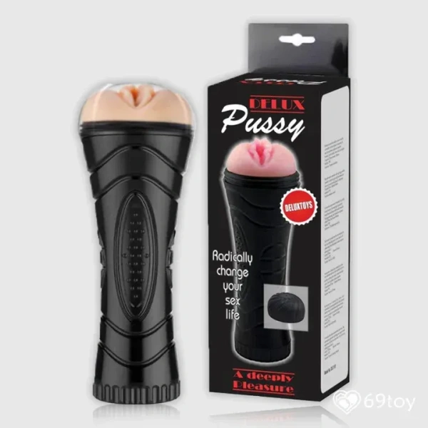 Happy P*ssy Flashlight Masturbator - 10 INCH LENGHT, BLACK , SKIN