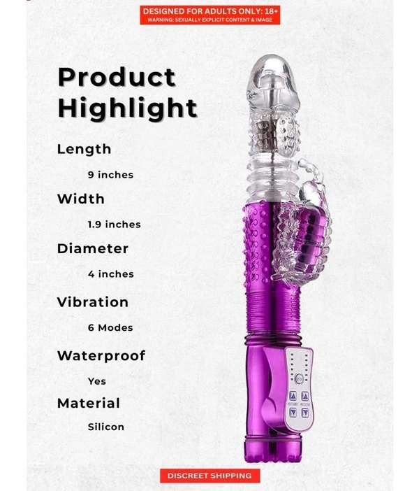 Rotating and Thrusting Purple Vibe for Solo Play By Naughty Nights - 9 INCH, PURPLE & WHITE