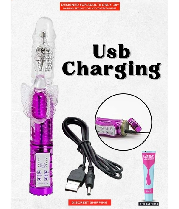 Rotating and Thrusting Purple Vibe for Solo Play By Naughty Nights - 9 INCH, PURPLE & WHITE