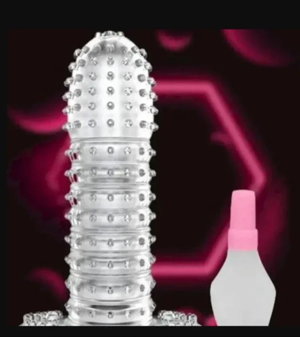 Crystal Condom Silicone Reusable Extra Dotted Condom Original Crystal Condom -Liquid Gel Silicone - 8 INCH, CRYSTEL