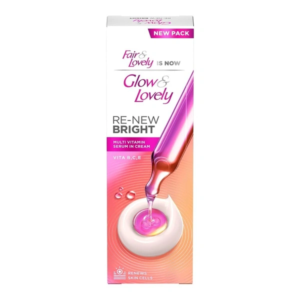 Glow and Lovely Renew Bright Multivitamin Serum in Cream | Vitamins B,C and E | Renews Skin cells |Bright and Healthy Skin | Clinically proven formula is dermatologically tested | 80g