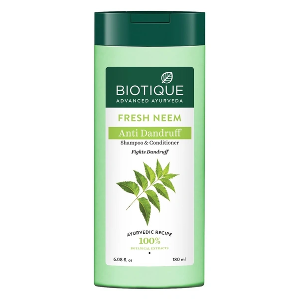 Biotique Fresh Neem Anti Dandruff Shampoo and Conditioner | Controls Dandruff | Eliminates Dryness, Flaking, and Itching | Hair Looks Fresh and Lustrous |Suitable for All Skin Types | 180ml