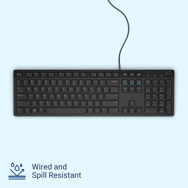 Dell KB216 Wired Multimedia Keyboard - Full-Size Layout with USB Interface, Chiclet Keys, Spill Resistance with 3 Indicator Lights| Plug and Play| Hot Keys: Volume, Mute, Play/Pause, Backward, Forward