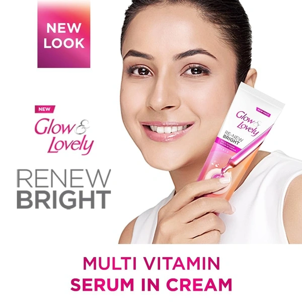 Glow and Lovely Renew Bright Multivitamin Serum in Cream | Vitamins B,C and E | Renews Skin cells |Bright and Healthy Skin | Clinically proven formula is dermatologically tested | 80g