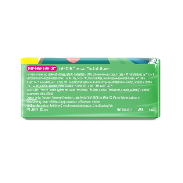 WHISPER ULTRA HYGIENE+COMFORT SANITARY PADS, 50 XL+ PADS, FOR HEAVY FLOW, LONG LASTING PROTECTION, LOCKS ODOUR & WETNESS, DRY TOP SHEET, DISPOSABLE WRAPPER