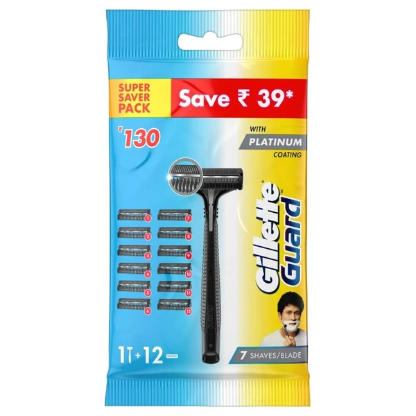 Gillette Men Guard Manual Shaving Razor With 12 Cartridges