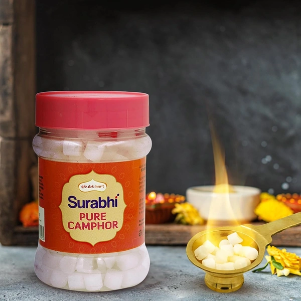  Shubhkart Surabhi Pure Camphor Container (100G X 1 Jar) 100% Pure Kapoor Kappuram Pleasant Fragrance For Pooja, Havan, Meditation, Spiritual, Air Freshener