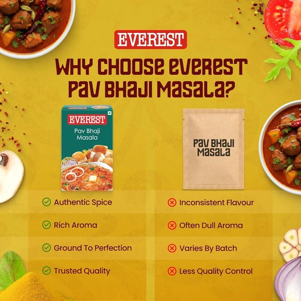 Everest Pav Bhaji Masala – 50g | Authentic Mumbai-Style Spice Blend for Rich, Flavourful Pav Bhaji | Aromatic Masala Powder for Bhaji, Snacks & Street-Style Cooking