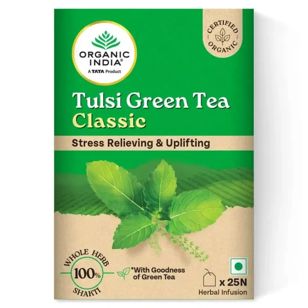 A TATA Product - Organic India Rama, Krishna & Vana Tulsi Blended Green Tea Classic - 25 Tea Bags