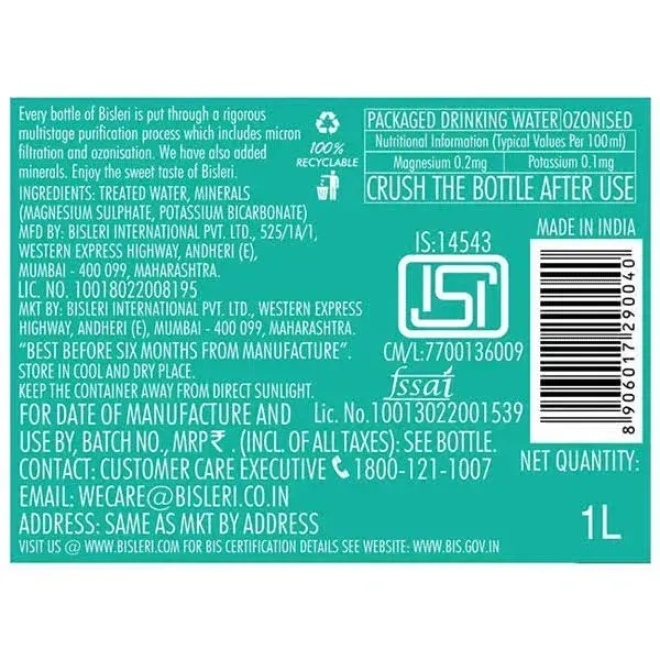 Bisleri Mineral Water Bottle - 500ML