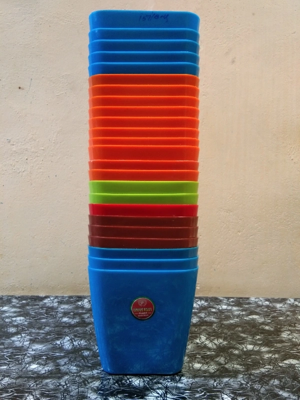 Flower Pot Universal Colored (Square) - Height 6.5 inch & Diameter 7 inch., Blue, Orange, Red, Green & Brown