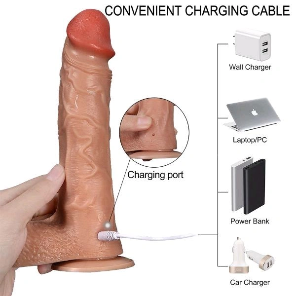 New Arrivals 360 Rotating Remote Control Wireless Realistic Dildo - Tan, Soft High Grade Silicone, 8 Inches