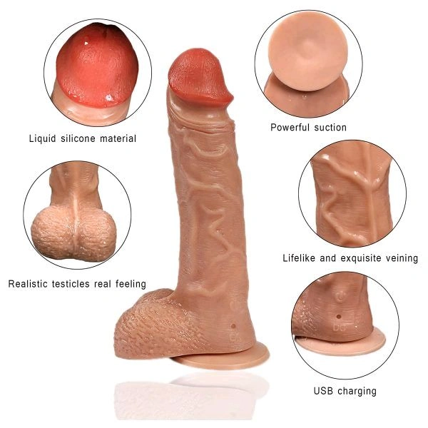 New Arrivals 360 Rotating Remote Control Wireless Realistic Dildo - Tan, Soft High Grade Silicone, 9 Inches