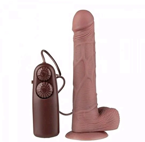 Realistic Rotating Dildo Vibrator - Brown, Silicone, 5 Inches