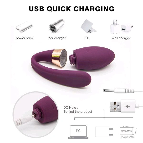 U Shape G-Spot Wireless Vibrator Rechargeable - Silicone, Ripe Plum